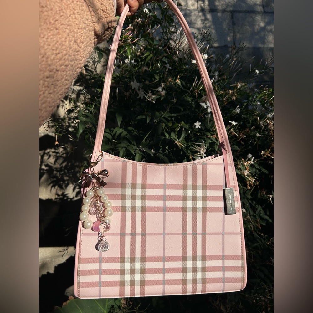 Burberry Pink and Cream Plaid Shoulder vintage Bag